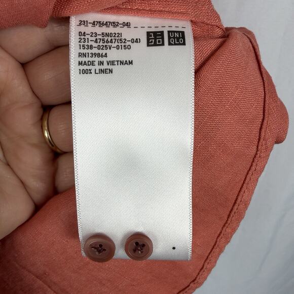 UNIQLO Womens 100% Linen Shirt Blouse Nantucket Red Small Long Sleeves Button Up - Picture 7 of 8